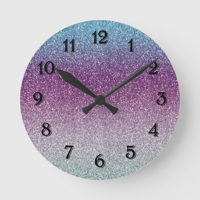 Girly Aqua Purple Mint Pink Glitter ombre Runde Wanduhr (Vorderseite)