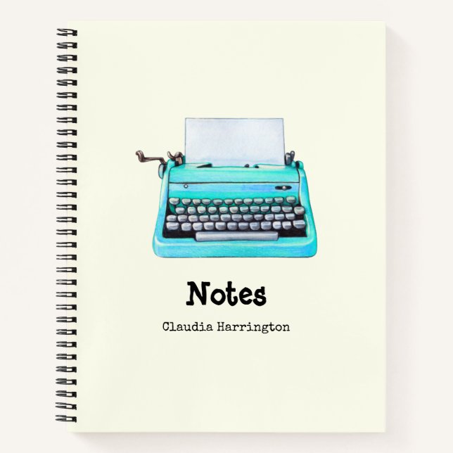 Girly Aqua Schreibwriter Retro 60er Niedlich Perso Notizbuch (Vorderseite)