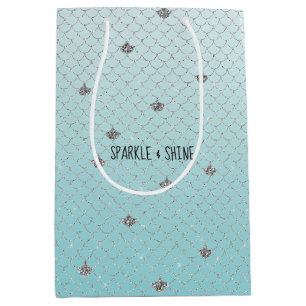 Girly Aqua Silver Glitzer Sparkle Meerjungfrau Mittlere Geschenktüte