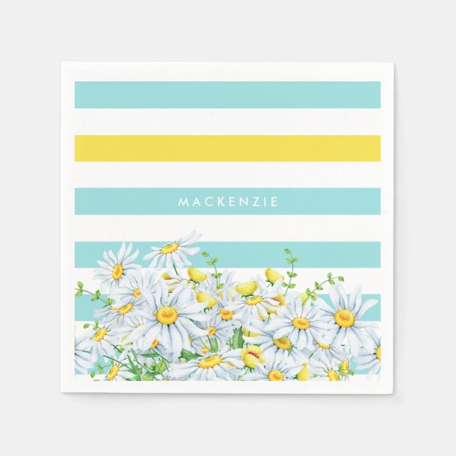 Girly Aqua Streifen mit gelben Milchsorten und Nam Serviette (Vorderseite)