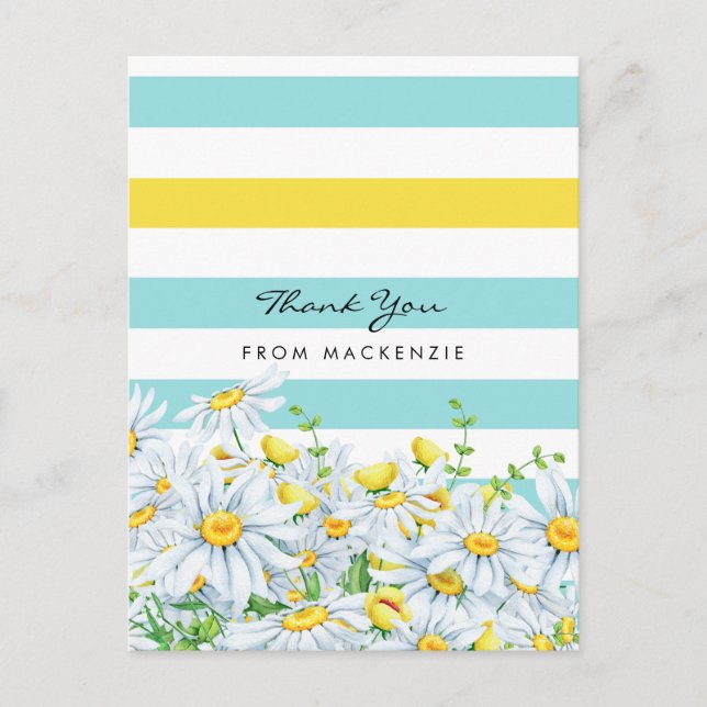 Girly Aqua Stripes mit gelben Milchsorten Danke Postkarte (Vorderseite)