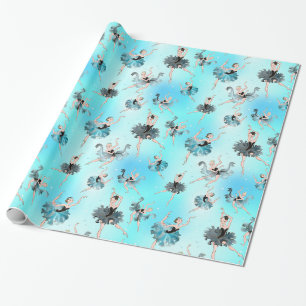 Girly Aqua Tutu Ballerina mit Aqua Hintergrund Geschenkpapier