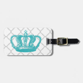 GIRLY AQUA VINTAG CROWN GRAY QUATREFOIL PATTERN GEPÄCKANHÄNGER