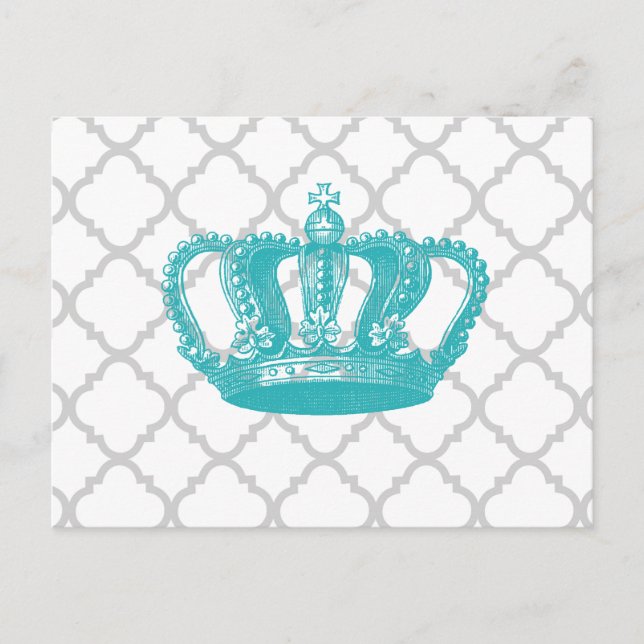 GIRLY AQUA VINTAG CROWN GRAY QUATREFOIL PATTERN POSTKARTE (Vorderseite)