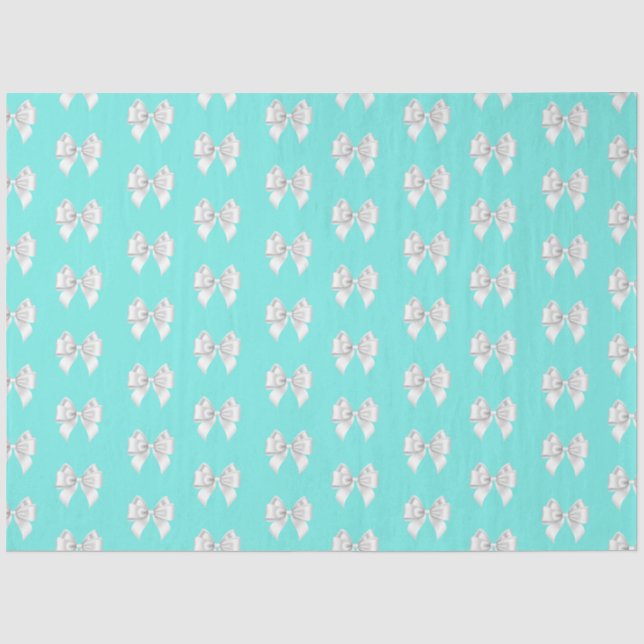Girly Aquamarin Aqua Blue Tiffany Thema White Bow Seidenpapier (Vorderseite)