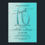 Girly Aquamarin Mint Green Glitzer Ombre Sweet 16 Einladung<br><div class="desc">Diese hübsche 16 . Geburtstag-Geburtstagsfeier lädt zum Verweilen bei einer jungen Teenagertochter ein. Es verfügt über ein Imitat gedruckt funkelnd aquamarin blau-grün Glitzer groß, "16", auf einem einfachen aquamarinen Grün und Imitate mint grün Glitzer seitwärts Gradienten ombre Hintergrund. Es ist einfach, einzigartig, modern, hübsch und elegant! ***WICHTIGE HINWEIS FÜR DESIGN:...</div>