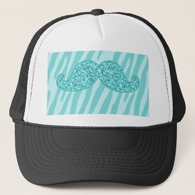 GIRLY AQUAMARINE GLITZER-SCHNURRBARTzebra-STREIFEN Truckerkappe (Vorderseite)