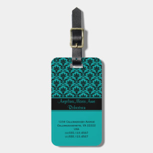 Girly aquamarine schwarze Damast-Gepäck-Umbauten Gepäckanhänger