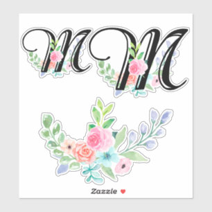 Girly Aquarell-Blumenbuchstabe M Aufkleber