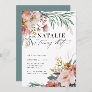 Girly Aquarellblume 30. Geburtstag pink blau