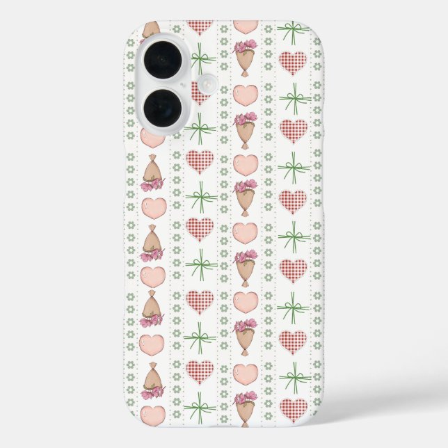 Girly Aquarellherzen und blumenweißes Rosa iPhone 16 Hülle (Rückseite)