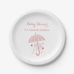Girly Baby-Duschen-niedlicher rosa Regenschirm mit Pappteller