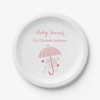 Girly Baby-Duschen-niedlicher rosa Regenschirm mit Pappteller