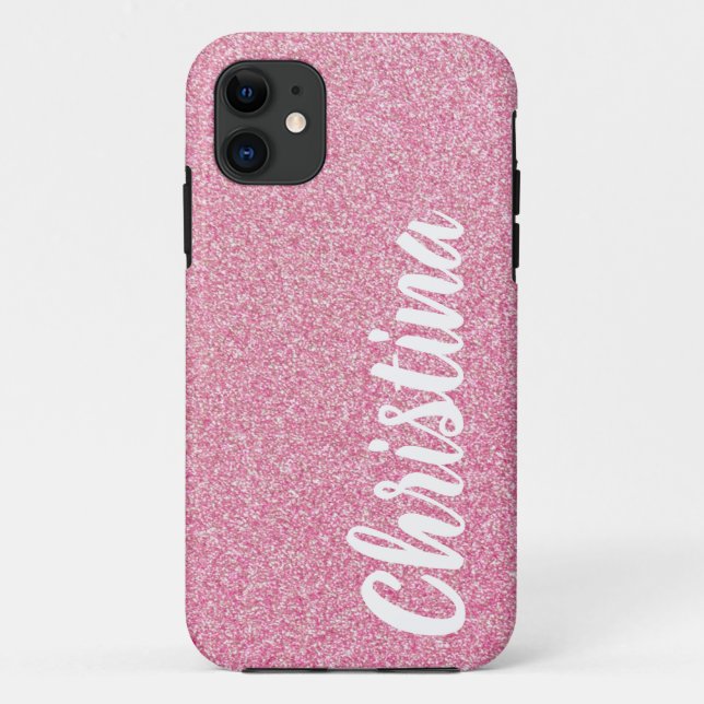 Girly Baby Pink Glitzer Name Personalisiert Case-Mate iPhone Hülle (Rückseite)