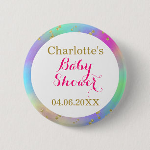 Girly Baby Shower Colorful Unicorful Gold Glitzer Button