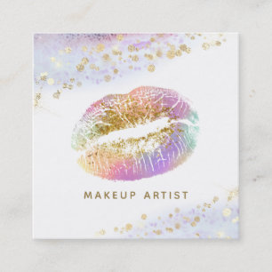 *~* Girly Beauty Gold Pastel Glitzer Lips Makeup Quadratische Visitenkarte