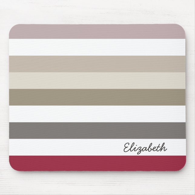 Girly Beige Große horizontale Streifen mit Namen Mousepad (Vorne)