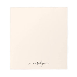 Girly Beige Monogram Modern Script Personalisiert Notizblock