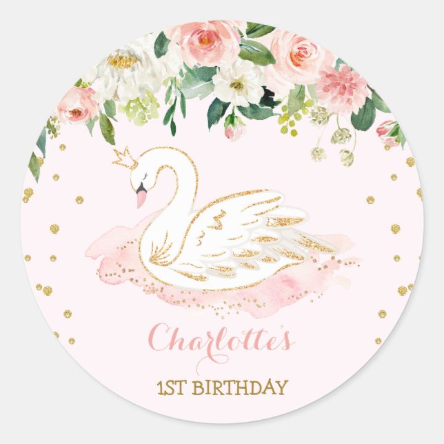 Girly Bevorzugungen Schwan-Prinzessin-Blush Pink Runder Aufkleber (Vorderseite)