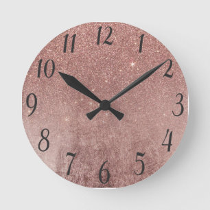 Girly bezaubernde rosa Rosen-Goldfolie und Runde Wanduhr