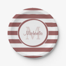 Girly Big Marsala Streifen mit Namen und Monogramm