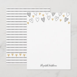 Girly Black Gold Heart Feminine Script Mitteilungskarte
