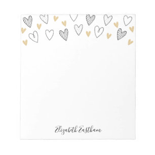 Girly Black Gold Heart Feminine Script Notepad Notizblock
