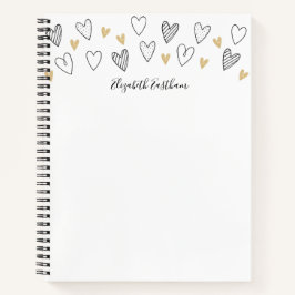 Girly Black Gold Heart Feminine Script Notizbuch