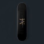 Girly Black Gold Monogram Elegante Moderne Skripte Skateboard<br><div class="desc">Girly Black Gold Monogram Elegante Modern Script Skateboard</div>