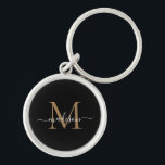 Girly Black Gold Monogram Name Elegantes Chic Scri Schlüsselanhänger<br><div class="desc">Einfache Girly Black Monogram Elegant Chic Modern Script Name Initialer Schlüsselanhänger</div>