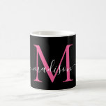 Girly Black Hot Pink Monogram Elegant Script Kaffeetasse<br><div class="desc">Elegante Black Hot Magenta Pink Monogram Girly Script Stilvolle Coffee Tasse</div>