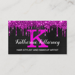 Girly Black Neon Plum Glitzer Tropfen Chic Monogra Visitenkarte