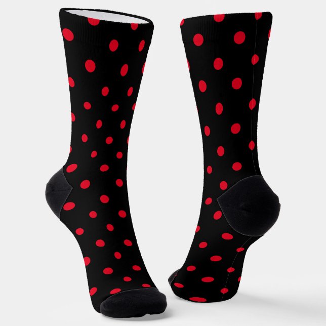 Girly Black und Bright Red Polka Dot Socken (Gewinkelt)