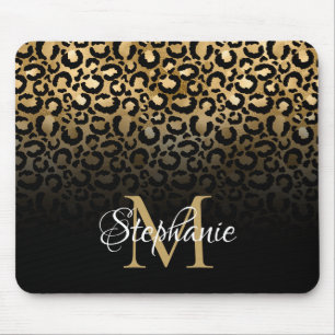 Girly Black und Gold Leopard Ombre Monogram Mousepad