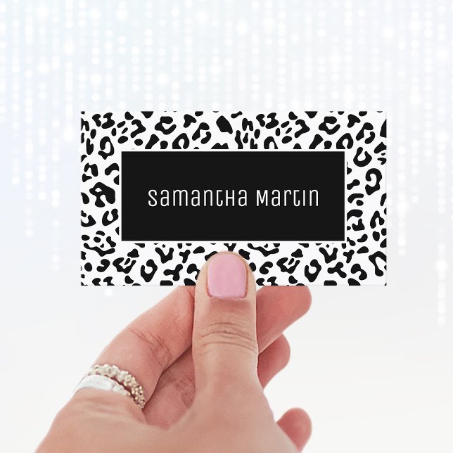 Girly Black und White Leopard Spot Visitenkarte (Minimalist Black and White Leopard Business Cards)