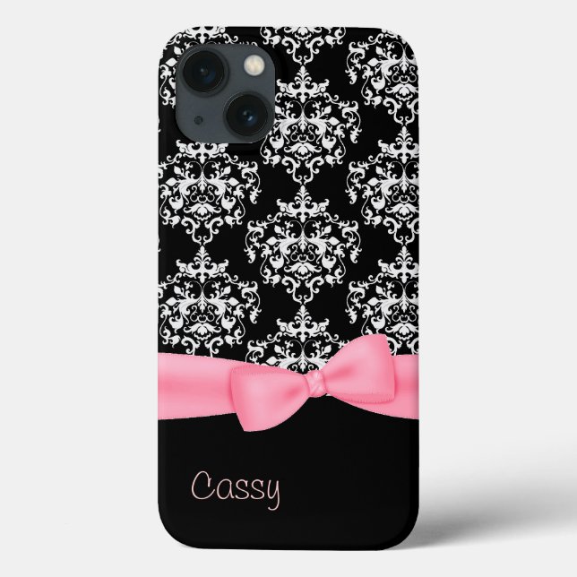 Girly Black & White Damask Case-Mate iPhone Hülle (Rückseite)