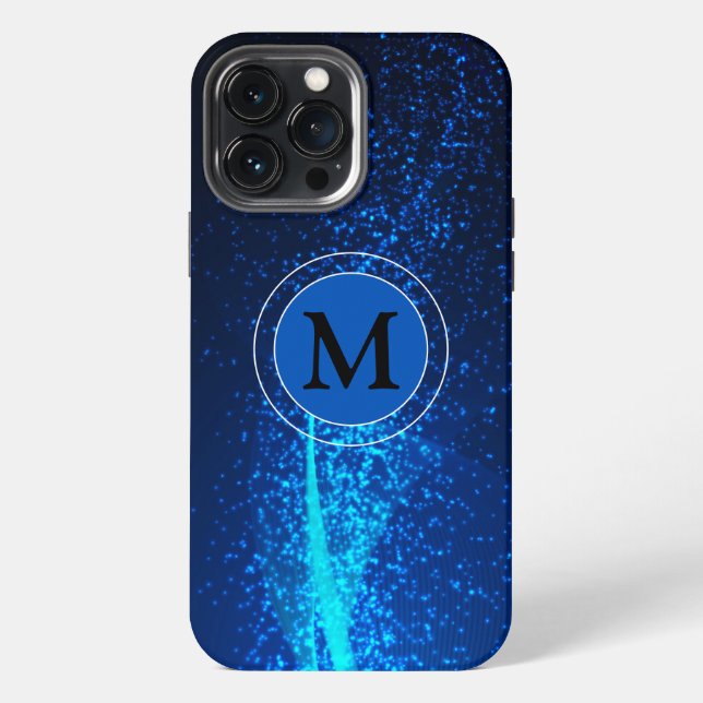 Girly Blau Funkelnde Monogramm iPhone 13 Pro Max Hülle (Rückseite)