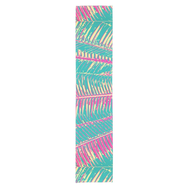 Girly blaue und rosa tropische Palmwedel Kurzer Tischläufer (Vorderseite)