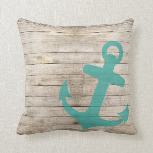Girly blauer Anker-und Holz-nautischblick Kissen
