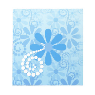 Girly Blue Floral Retro Blume Notizblock