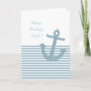 Girly Blue Glitzer Anchor Birthday Karte
