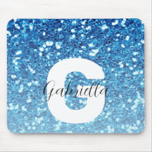 Girly Blue Glitzer Glitzern Monogram Script Name