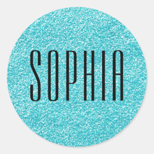 Girly Blue Glitzer Name Niedlich Sparkle Runder Aufkleber