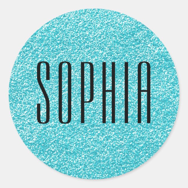 Girly Blue Glitzer Name Niedlich Sparkle Runder Aufkleber (Vorderseite)