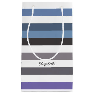 Girly Blue Gray weiträumige horizontale Streifen m Kleine Geschenktüte