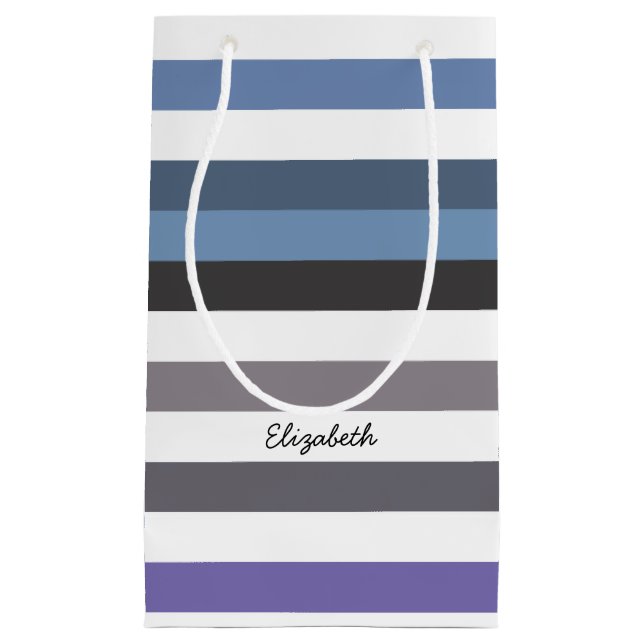 Girly Blue Gray weiträumige horizontale Streifen m Kleine Geschenktüte (Vorderseite)