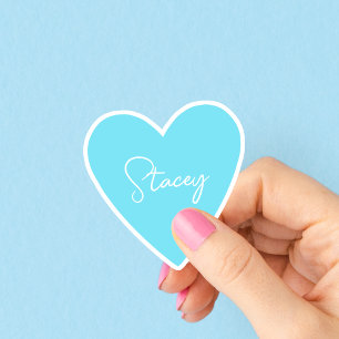 Girly Blue Heart Aufkleber mit Namen