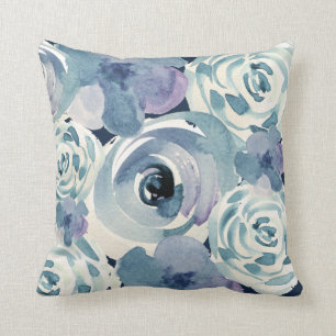 Girly Blue Lila Green Ivory Wasserfarbe Kissen