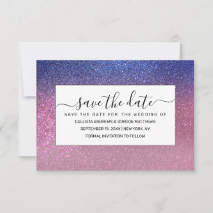 Girly Blue Pink Funkelnd Glitzer Ombre Gradient Save The Date