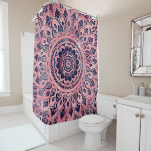 Girly Blue Pink Mandala Floral Duschvorhang